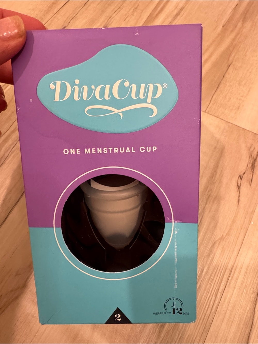 Diva Menstrual Cup in Purple and Teal Packaging